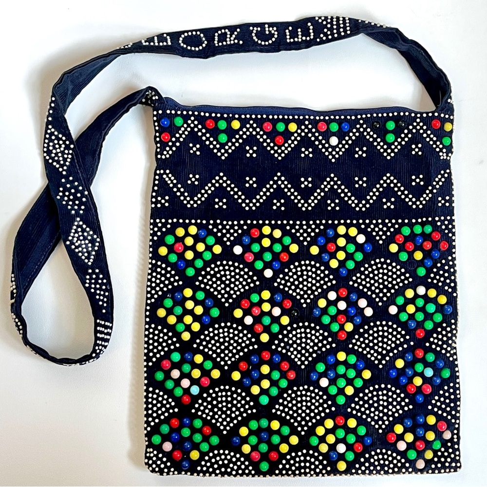 Candy Dot Purse 70s Corduroy Crossbody Boho Shoulder Bag Colorful Vintage